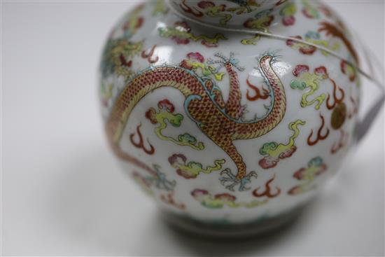 A pair of Chinese famille rose double gourd dragon vases, Guangxu six character mark and of the period (1875-1908), H.14cm